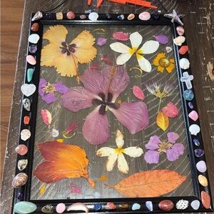 Floral Art Frame with Colorful Stones